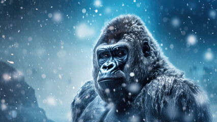 Snowy Gorilla Majesty: Christmas Elegance in the Winter Storm