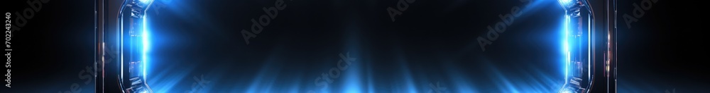 Poster neon frame in pentagon form with shining effects and sparkles on dark background. empty glowing tech