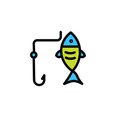 Fish Hook Sea Filled Outline Icon
