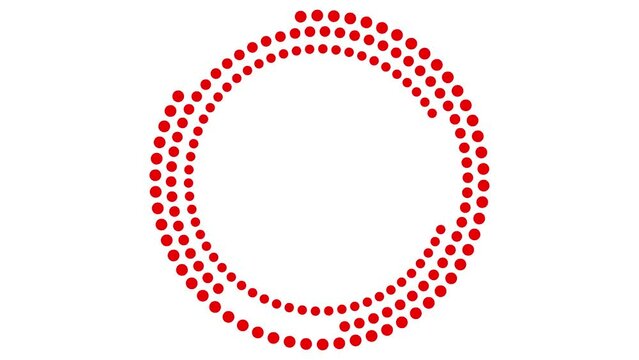 Animated red circular frame spins. Symbol from point circle rotates. Copy space for text. Vector illustration isolated on white background.