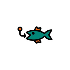 Fish Fishing Rod Filled Outline Icon