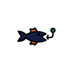 Fish Fishing Rod Filled Outline Icon