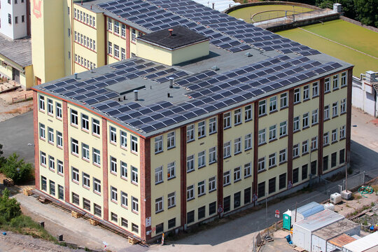 Weida, Germany - June 18, 2023: The buildings of Thuringer Lederfabrik Weida factory, a manufacturer of leather, hides and furs products.