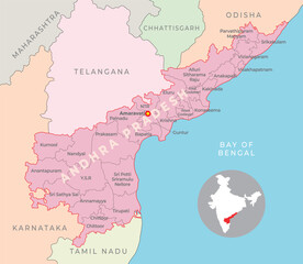 Obraz premium Andhra Pradesh district map with neighbour state