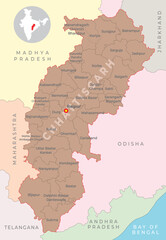 Chhattisgarh district map with neighbour state - obrazy, fototapety, plakaty