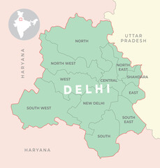Delhi district map with neighbour state