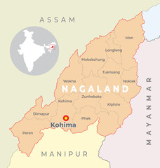 Nagaland District map with neighbour state and country