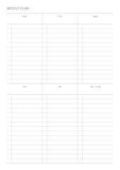 A weekly plan design template in a modern, simple, and minimalist style. Note, scheduler, diary, calendar, planner document template illustration.