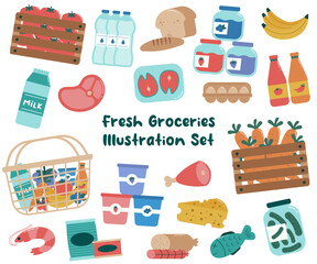 Food Fresh Groceries Illustration Set