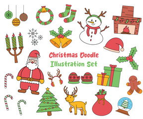 Colorful Christmas Doodle Illustration Set