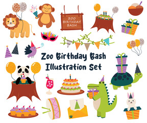 Fototapeta premium Set Vector of Zoo Birthday Illustration