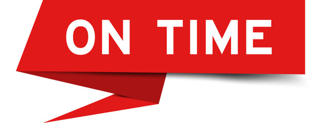 Red color speech banner with word on time on white background