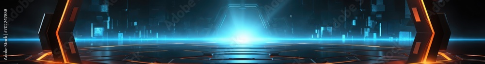 Poster neon hexagon frame with shining effects on dark background. empty glowing techno backdrop. vector il