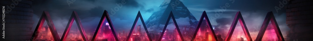 Poster neon mock-up billboard design for text, triangle box with light colored design, 3d illustrations ren