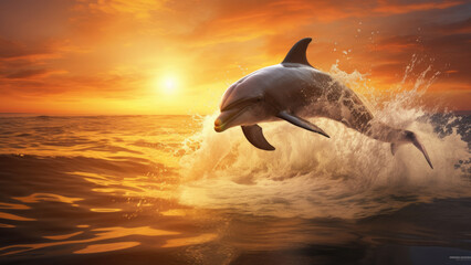 Coastal Euphoria: Dolphin and Sunset