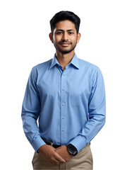 corporate worker wearing blue formal shirt