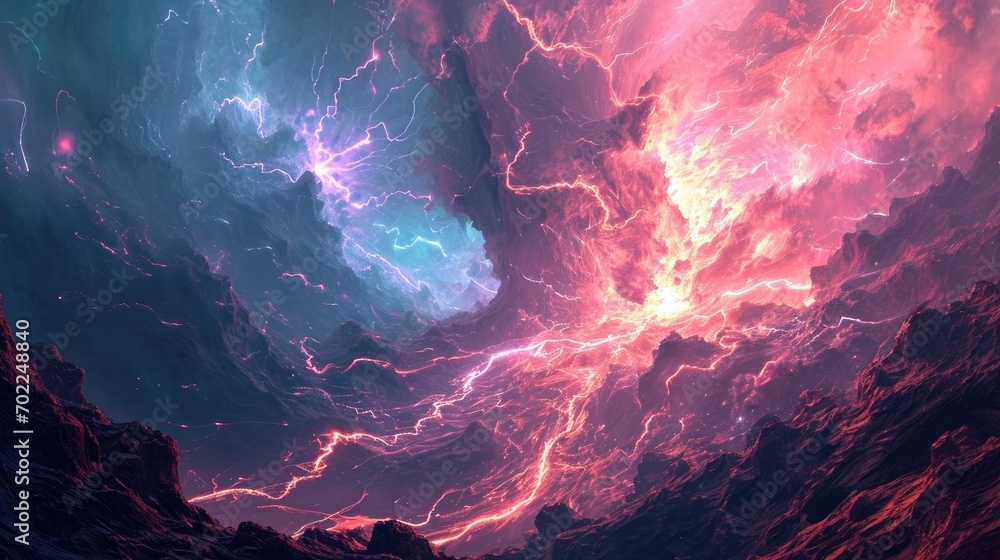 Poster abstract background with lightning and lava flow