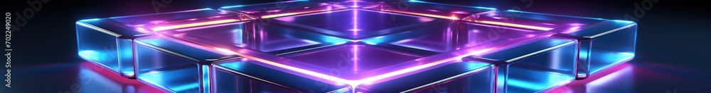 Poster neon sign. square frame with glowing and light. electric bright 3d rectangle banner design on dark b