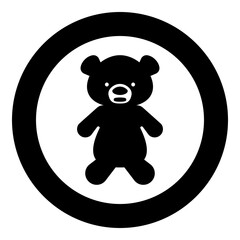 Toy plush bear cute doll icon in circle round black color vector illustration image solid outline style