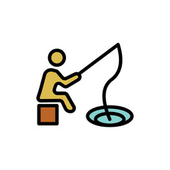 Fisherman Fishing Lake Filled Outline Icon