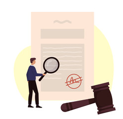 Lawyer studying the document. Attorney revising the contract. Making up agreement. Legal document. Law enforcement concept. Vector