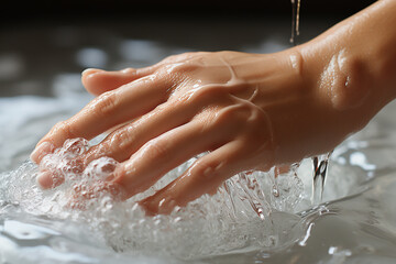 Fototapeta premium Generative AI - A woman washes hands, close view
