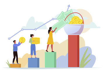 Money saving account concept. Investment revenue growth. Employees bring profit to company. Financial pyramid. Accounting. Brokers and traders vector.