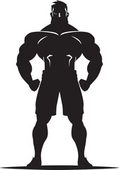 Robust Muscle Emblem Vector Black Logo Icon of Caricature Bodybuilder Champion Flex Fusion Caricature Bodybuilder in Black Vector Logo