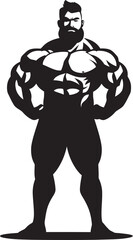 Flex Fusion Artistry Cartoon Caricature Black Bodybuilder Vector Icon Mighty Muscle Marvel Vector Black Logo Icon of Caricature Bodybuilder