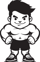 Flex Fusion Masterpiece Black Vector Logo Icon of Cartoon Bodybuilder Powerful Muscle Charm Cartoon Caricature Black Bodybuilder Vector Logo