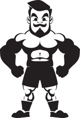 Mighty Muscle Marvel Vector Black Logo Icon of Caricature Bodybuilder Dynamic Muscle Fusion Caricature Bodybuilder in Black Logo Icon
