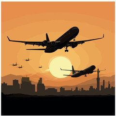 Fototapeta na wymiar Majestic silhouette of aircraft on a beautiful background
