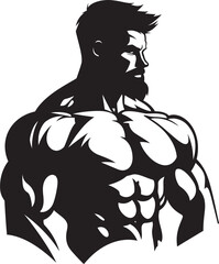 Robust Muscle Emblem Vector Black Logo Icon of Caricature Bodybuilder Champion Flex Fusion Caricature Bodybuilder in Black Vector Logo