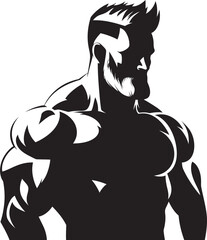 Mighty Muscle Fusion Cartoon Caricature Bodybuilder in Black Vector Logo Dynamic Power Pose Vector Black Logo Icon of Cartoon Bodybuilder