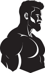 Muscled Titan Pose Cartoon Caricature Black Bodybuilder in Vector Robust Muscle Emblem Vector Black Logo Icon of Caricature Bodybuilder