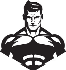 Muscled Titan Charm Cartoon Caricature Bodybuilder in Black Vector Robust Muscle Monarch Vector Black Logo Icon of Caricature Bodybuilder