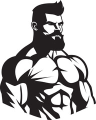 Comic Flex Persona Black Vector Logo Icon of Cartoon Bodybuilder Muscled Titan Pose Cartoon Caricature Black Bodybuilder in Vector