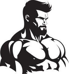 Muscled Titan Pose Cartoon Caricature Black Bodybuilder in Vector Robust Muscle Emblem Vector Black Logo Icon of Caricature Bodybuilder