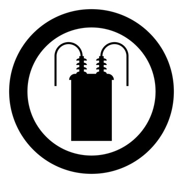 recommend clip art: Electric transformer high voltage substation energy power icon in circle round black color vector illustration image solid outline style