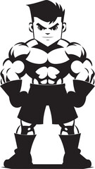 Champion Flex Fusion Caricature Bodybuilder in Black Vector Logo Comic Power Impact Black Logo Icon of Cartoon Bodybuilder in Vector