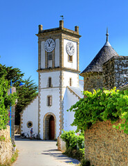France, Brittany, white church on Ile aux Moines