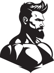 Comic Flex Persona Black Vector Logo Icon of Cartoon Bodybuilder Muscled Titan Pose Cartoon Caricature Black Bodybuilder in Vector