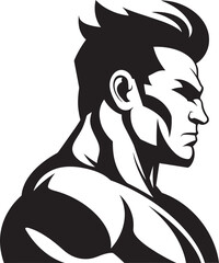 Comic Power Impact Black Logo Icon of Cartoon Bodybuilder in Vector Flex Fusion Artistry Cartoon Caricature Black Bodybuilder Vector Icon