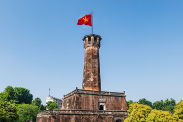 Hanoi flag tower with Vietnamese flag on top in Hanoi, Vietnam. It's located in the Vietnam...