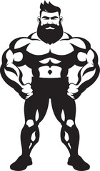 Fototapeta premium Flex Iconic Fusion Cartoon Caricature Black Bodybuilder Vector Logo Mighty Muscle Masterpiece Vector Black Logo Icon of Caricature Bodybuilder