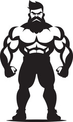 Gym Heroic Persona Cartoon Caricature Bodybuilder in Black Vector Dynamic Muscle Fusion Vector Black Logo Icon of Cartoon Bodybuilder
