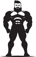 Fototapeta na wymiar Flex Fusion Artistry Black Logo Icon of Cartoon Caricature Bodybuilder Muscled Titan Charm Cartoon Caricature Bodybuilder in Black Vector