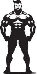 Comic Powerhouse Charm Black Vector Logo Icon of Cartoon Bodybuilder Flex Fusion Artistry Cartoon Caricature Black Bodybuilder Vector Icon