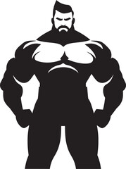 Flex Fusion Artistry Cartoon Caricature Black Bodybuilder Vector Icon Mighty Muscle Marvel Vector Black Logo Icon of Caricature Bodybuilder
