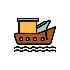 Fishing Boat Sea Filled Outline Icon